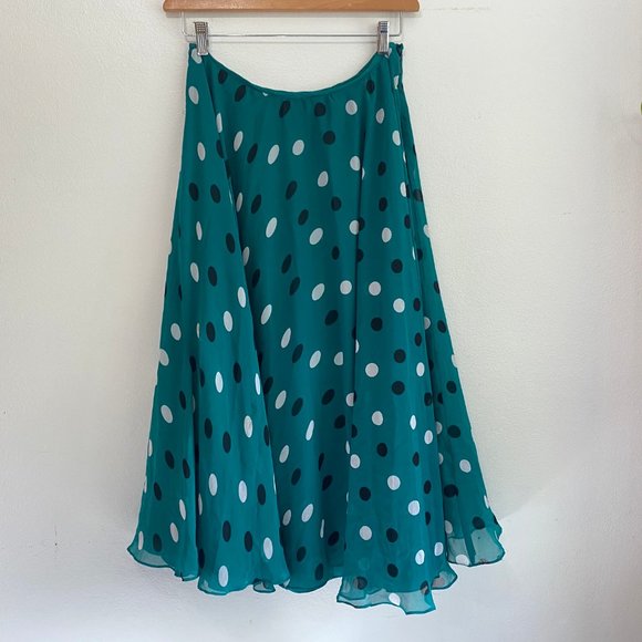 VINTAGE Green Polka Dot Flare Skirt - Picture 2 of 4